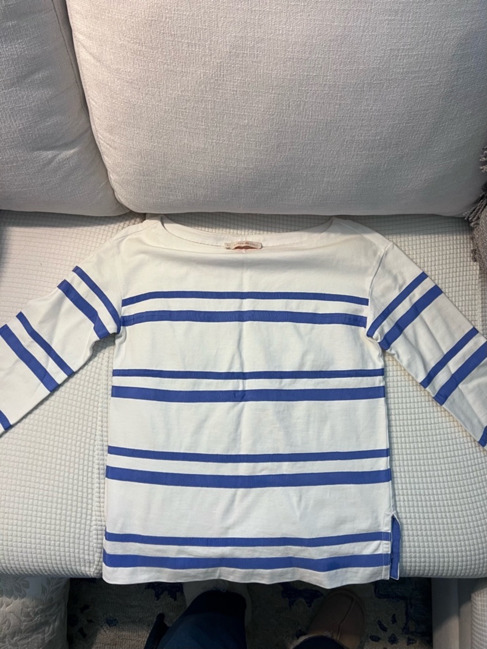 Tory Burch White Tee with Blue Stripes - Short Sleeve